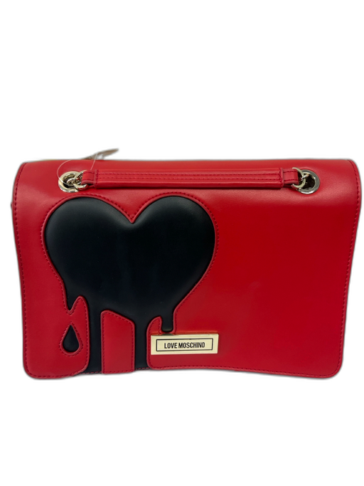 Love Moschino Red & Black Leather Chain Strap Magnetic Close Heart flap Bag Red & Black / M