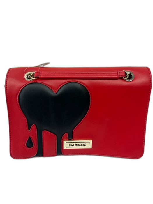 Love Moschino Red & Black Leather Chain Strap Magnetic Close Heart flap Bag Red & Black / M