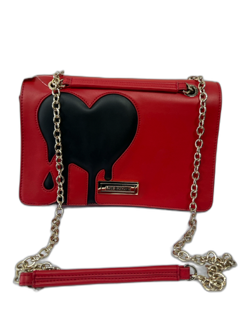 Love Moschino Red & Black Leather Chain Strap Magnetic Close Heart flap Bag Red & Black / M
