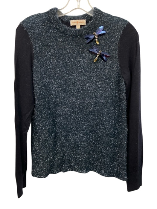 Tory Burch Size S Blue Wool Blend Dragon Fly Metalic Crewneck Sweater Blue / S