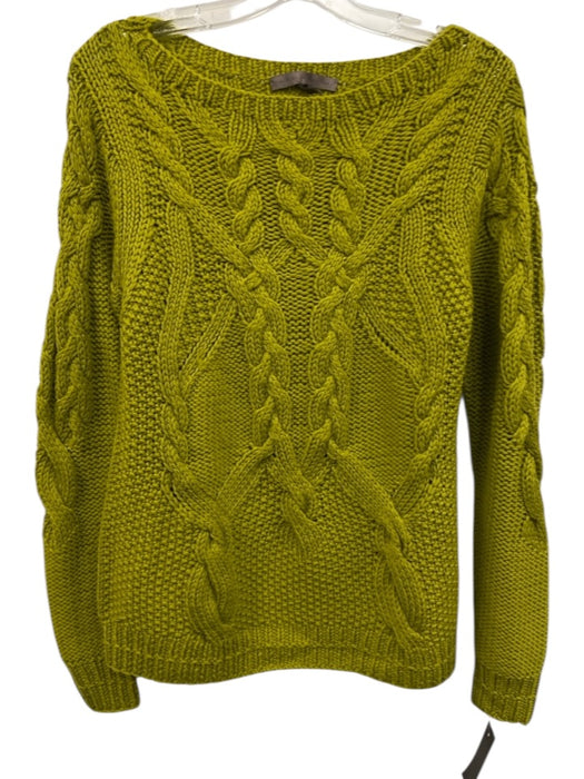 Halston Heritage Size S Chartereuse Wool Cable Knit Pullover Sweater Chartereuse / S