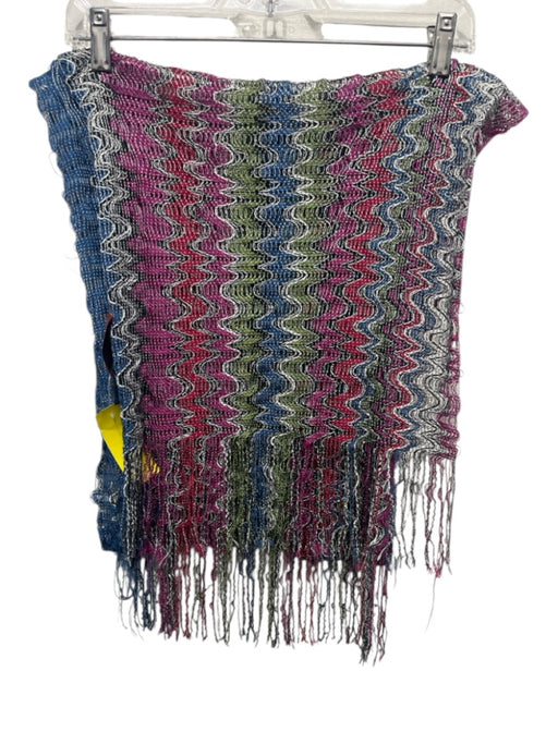 Missoni Green, Blue, Pink Viscose Squiggle Print Chevron Fringe scarf Green, Blue, Pink