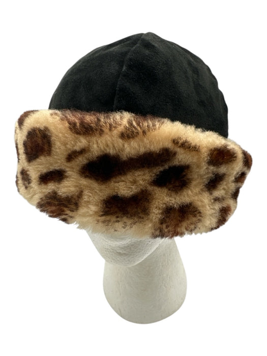 Annie Chouinard Leopard Print Suede Shearling Leopard Vintage Winter Hat Leopard Print / One Size