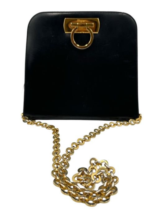 Ferragamo Black Leather Logo Vintage Chain Bag Black / Small