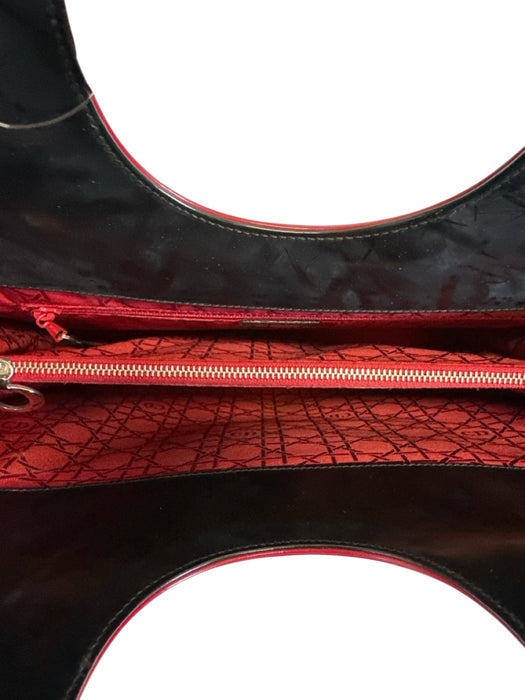 Dior Black Red Patent Leather Vintage Tote Bag Black Red / Large