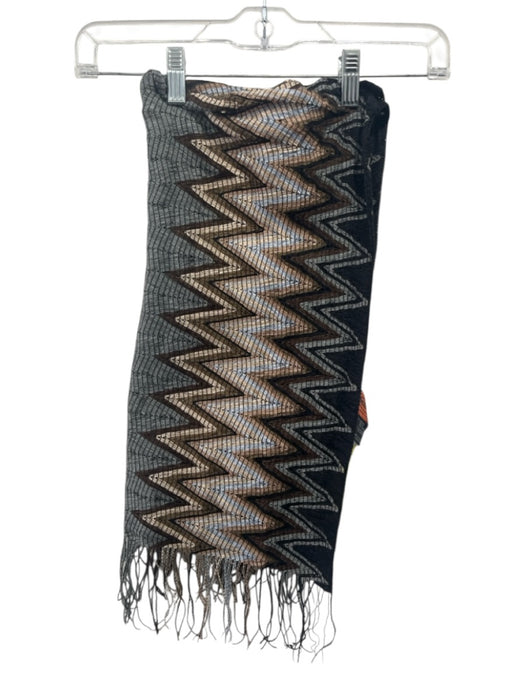 Missoni Black, Tan, White Viscose Stripe Fringe scarf Black, Tan, White