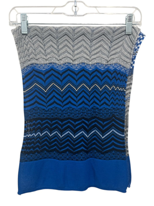 Missoni Blue, Navy, White Wool Blend Shimmer Chevron Fringe scarf Blue, Navy, White