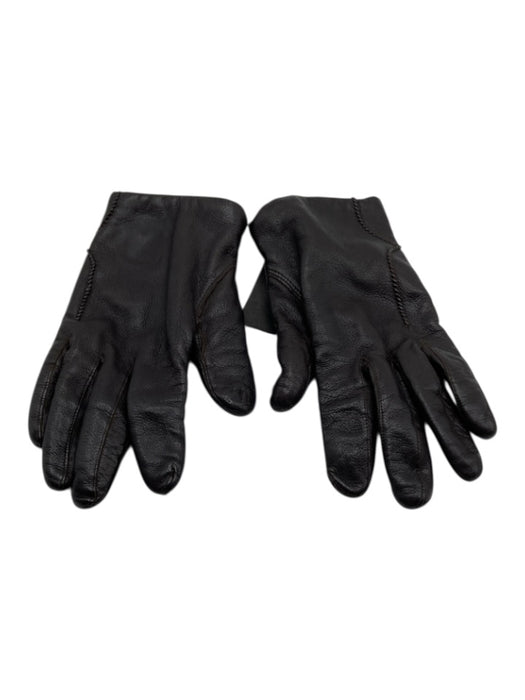 No Brand Dark Brown Leather & Wool Knit Whipstitch Split Seam Gloves Dark Brown