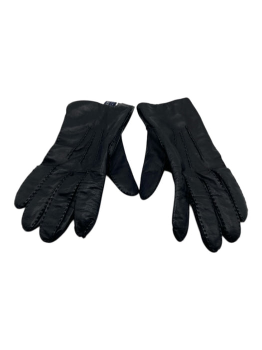 Burberry Black Leather Knit Stitch Detail Gloves Black