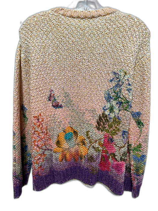Etro Size S / 40 Yellow, Pink, Purple Cotton Blend Knit Floral Crew Neck Sweater Yellow, Pink, Purple / S / 40