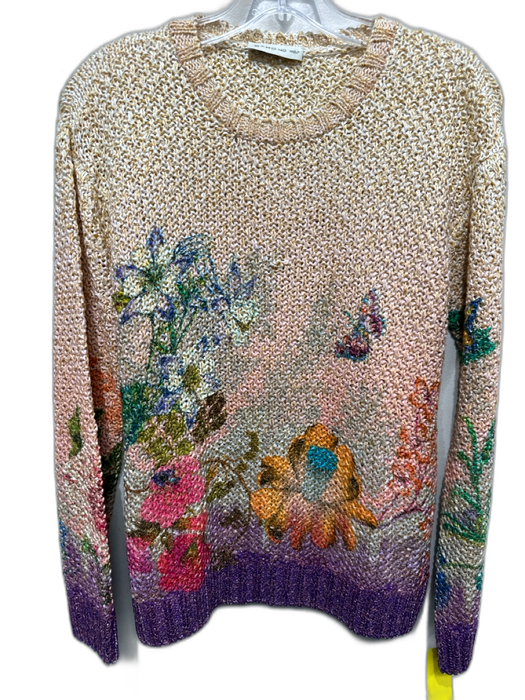 Etro Size S / 40 Yellow, Pink, Purple Cotton Blend Knit Floral Crew Neck Sweater Yellow, Pink, Purple / S / 40