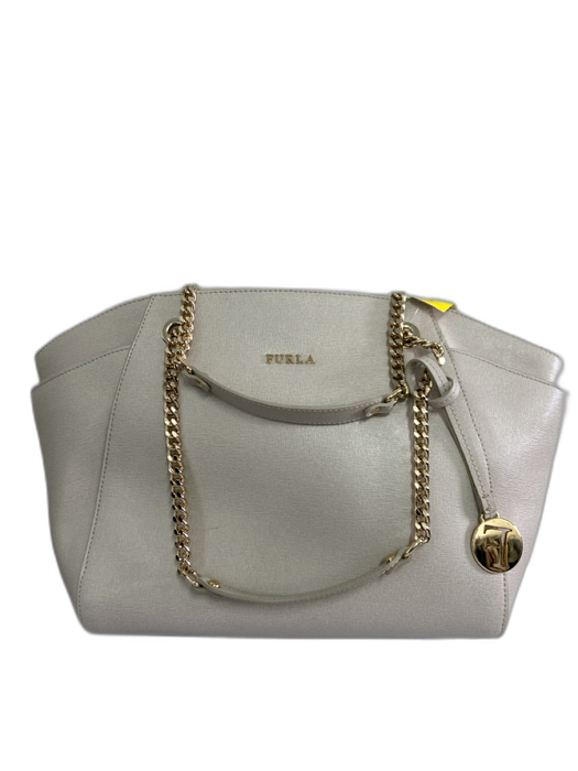 Furla Taupe Gray Leather Gold Chain Strap Pockets Shoulder Bag Tote Bag Taupe Gray