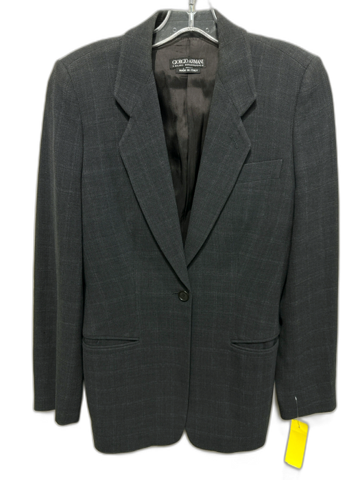 Giorgio Armani Size S Charcoal Gray Wool Blend One Button Soft Plaid Jacket Charcoal Gray / S