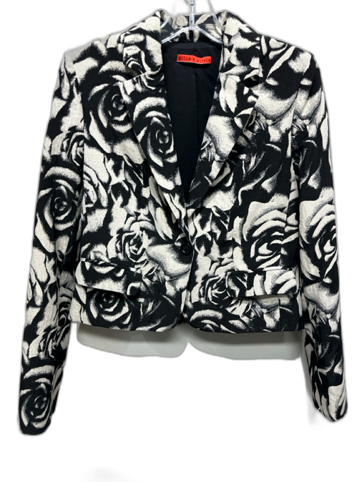 Alice + Olivia Size Small Black & White Print Cotton Blend One Button Jacket Black & White Print / Small