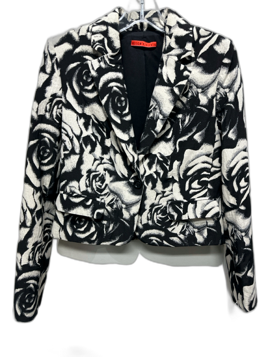 Alice + Olivia Size Small Black & White Print Cotton Blend One Button Jacket Black & White Print / Small