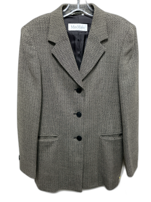 Max Mara Size 8 Black & Beige Wool Blend 3 Button Long Sleeve Blazer Jacket Black & Beige / 8
