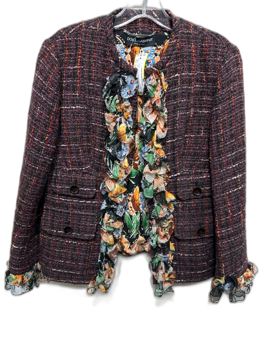 Dolce & Gabbana Size S / 42 Purple, Orange, Black Wool Blend Abstract Jacket Purple, Orange, Black / S / 42