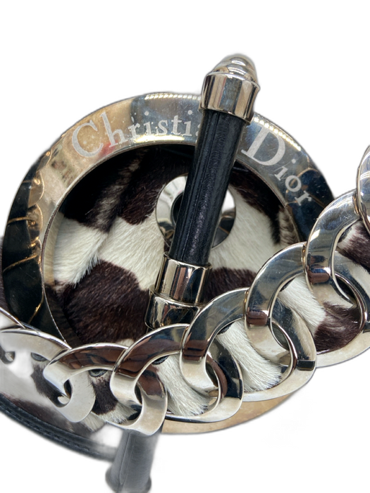 Christian Dior Dark Brown & Cream Print Cowhide Ponyhair Zebra Stripe Toggle Bag Dark Brown & Cream Print / S