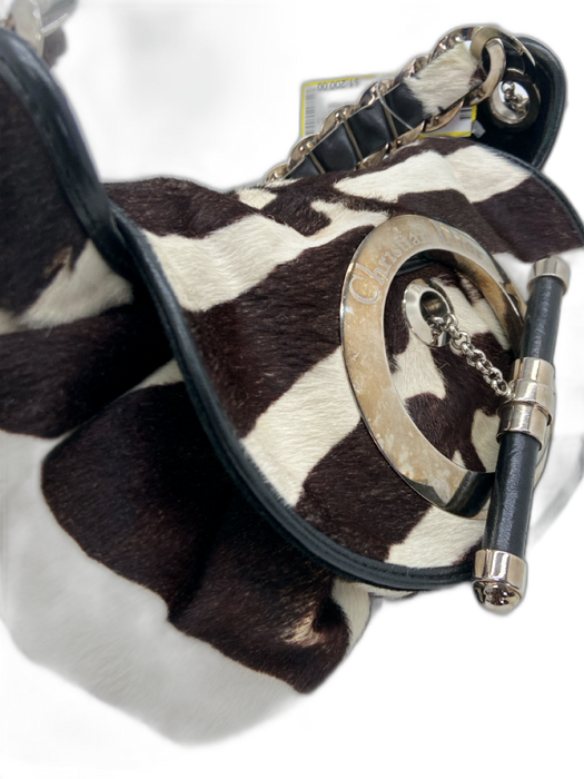 Christian Dior Dark Brown & Cream Print Cowhide Ponyhair Zebra Stripe Toggle Bag Dark Brown & Cream Print / S