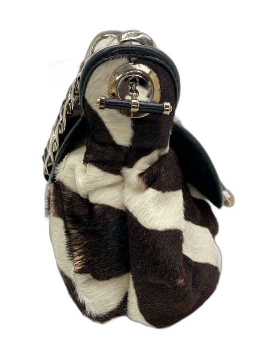 Christian Dior Dark Brown & Cream Print Cowhide Ponyhair Zebra Stripe Toggle Bag Dark Brown & Cream Print / S