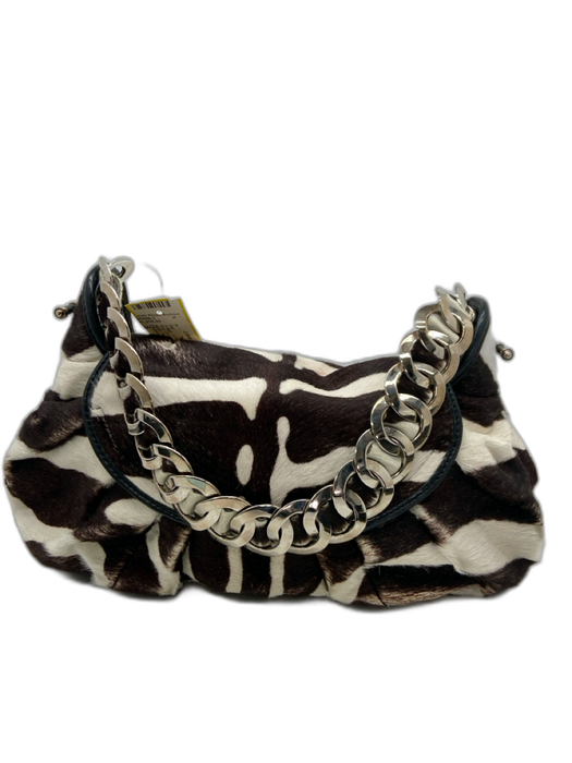Christian Dior Dark Brown & Cream Print Cowhide Ponyhair Zebra Stripe Toggle Bag Dark Brown & Cream Print / S