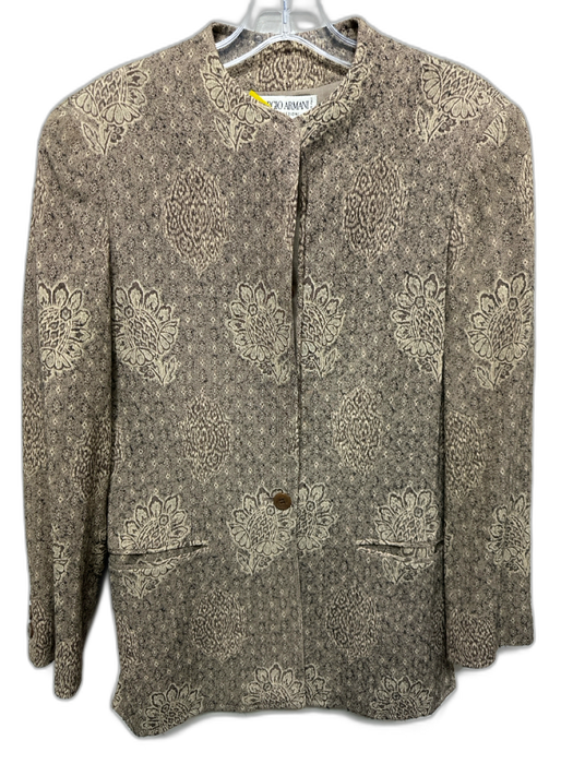 Giorgio Armani Size 4 / 38 Brown & Taupe Acetate Floral Abstract Blazer Jacket Brown & Taupe / 4 / 38