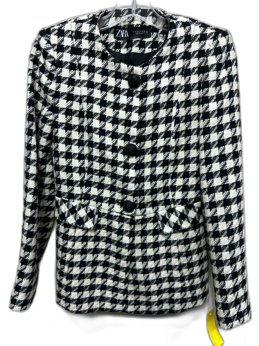 Zara Size S Black & White Print Houndstooth Long Sleeve Jacket Black & White Print / S