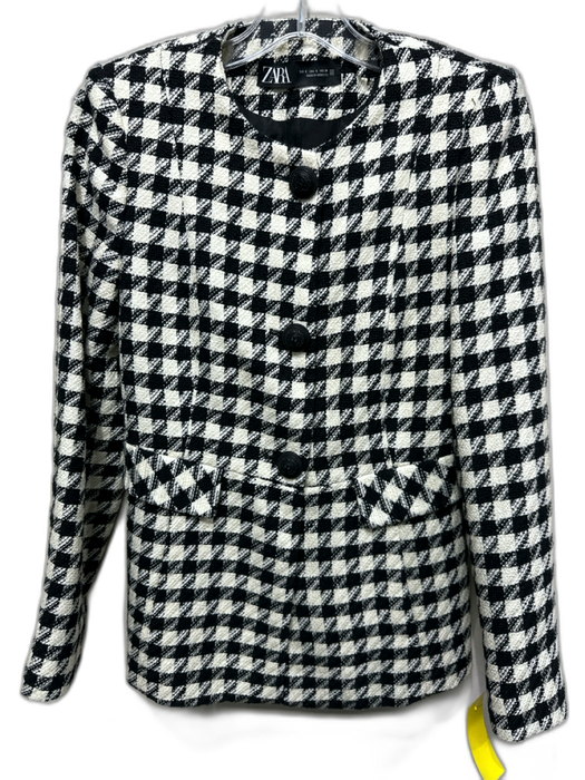 Zara Size S Black & White Print Houndstooth Long Sleeve Jacket Black & White Print / S