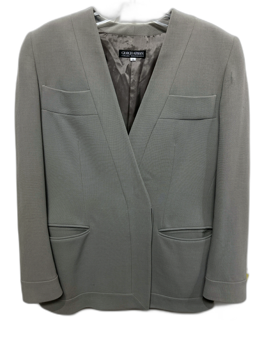 Giorgio Armani Size 4 / 38 Sage Gray Wool Surplice Pockets V Neck Jacket Sage Gray / 4 / 38
