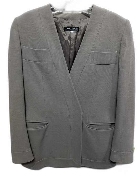 Giorgio Armani Size 4 / 38 Sage Gray Wool Surplice Pockets V Neck Jacket Sage Gray / 4 / 38