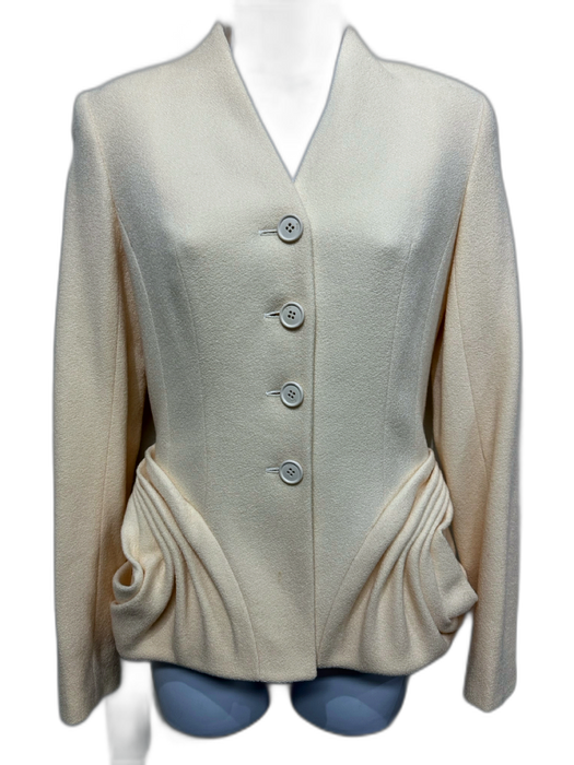 Christian Dior Size 4 Cream Virgin Wool Button Down Pintuck Application Jacket Cream / 4