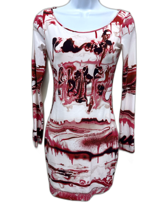 Jean Paul Gaultier Size XS White, Pink, Black Polyamide Wide Neck Abstract Dress White, Pink, Black / XS