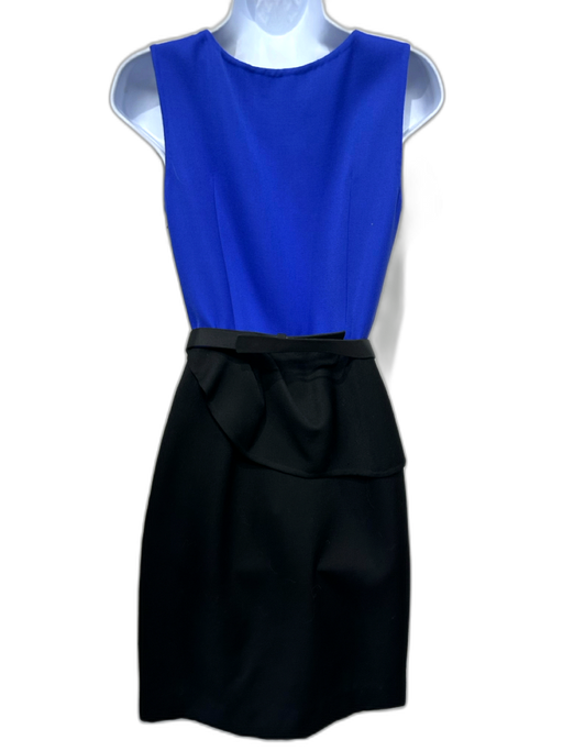 Carolina Herrera Size 4 Blue & Black Virgin Wool Sleeveless Color Block Dress Blue & Black / 4