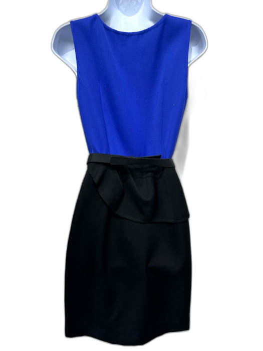 Carolina Herrera Size 4 Blue & Black Virgin Wool Sleeveless Color Block Dress Blue & Black / 4