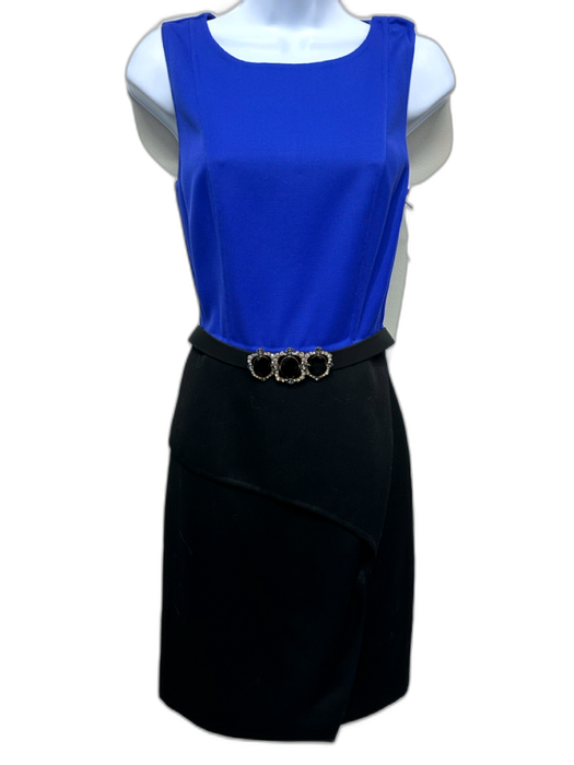 Carolina Herrera Size 4 Blue & Black Virgin Wool Sleeveless Color Block Dress Blue & Black / 4