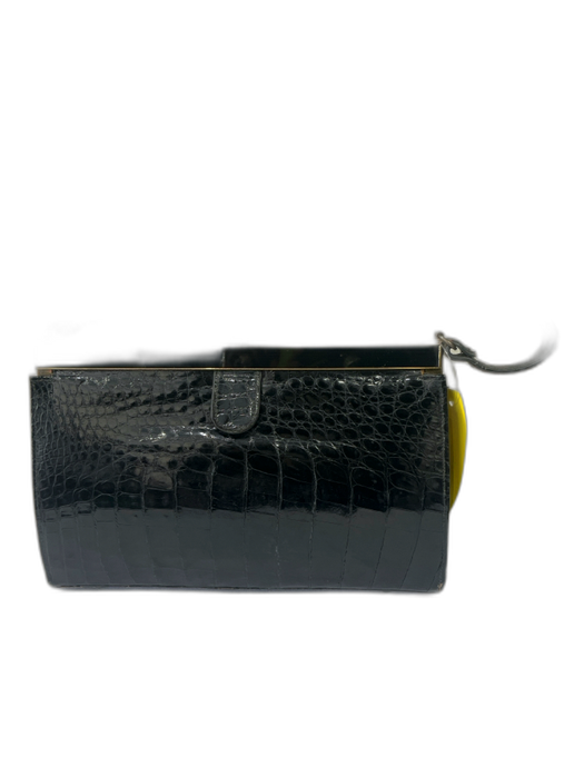 Vassar Black Alligator Leather Push Lock Evening Bag Shoulder Bag Bag Black / Small