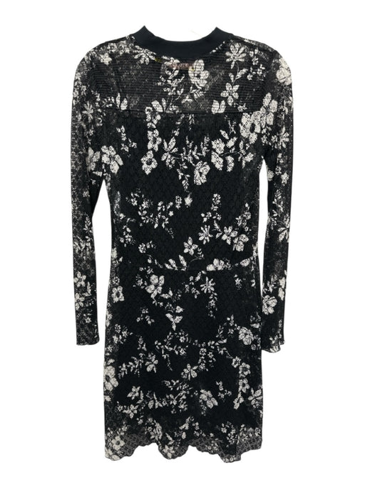 See By Chloe Size S Black & White Polyester Mesh Floral Slip Incl Dress Black & White / S