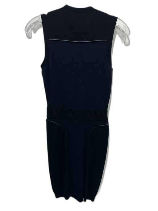 McQ by Alexander McQueen Size S Navy Blue & Black Wool Front Zip Piping Dress Navy Blue & Black / S