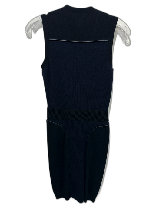 McQ by Alexander McQueen Size S Navy Blue & Black Wool Front Zip Piping Dress Navy Blue & Black / S