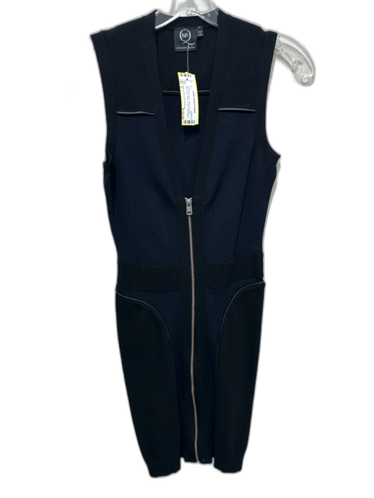 McQ by Alexander McQueen Size S Navy Blue & Black Wool Front Zip Piping Dress Navy Blue & Black / S