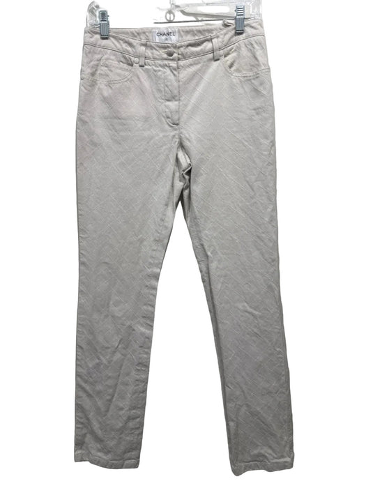 Chanel Size S / 36 Ivory Cream Cotton Diamante Stitching Mid Rise Skinny Jeans