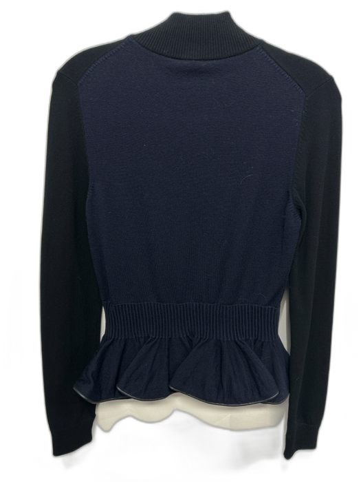 McQ by Alexander McQueen Size L Navy Blue & Black Rayon Ribbed Knit Jacket Navy Blue & Black / L