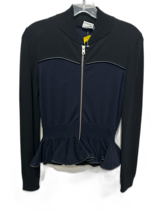 McQ by Alexander McQueen Size L Navy Blue & Black Rayon Ribbed Knit Jacket Navy Blue & Black / L