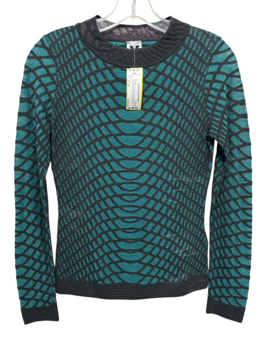 M Missoni Size S / 40 Teal Green & Black Cotton Abstract Long Sleeve Sweater Teal Green & Black / S / 40