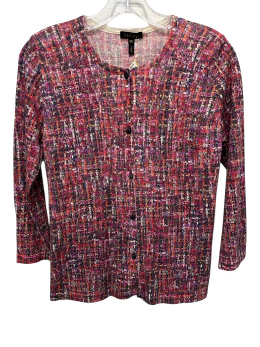 Escada Size XS Pink & Purple Print Virgin Wool Blend Button Down Cardigan Pink & Purple Print / XS