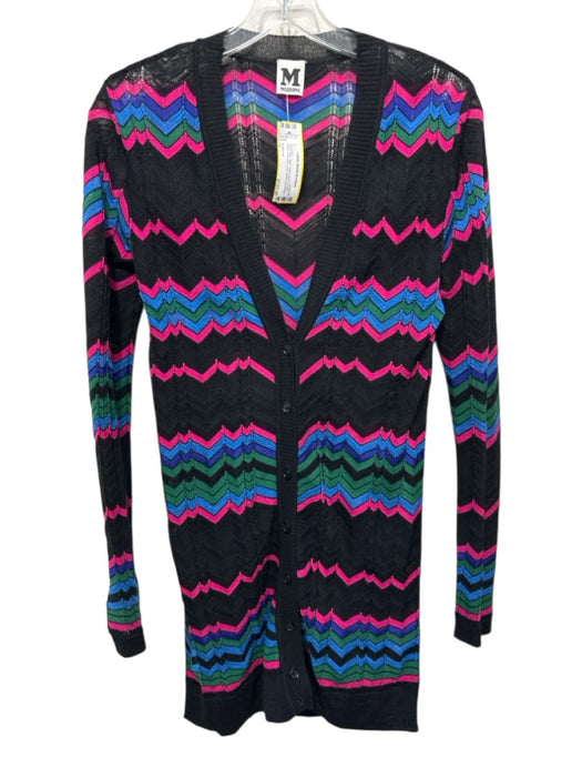 M Missoni Size 4 Black, Pink, Blue Cotton Blend Button Down Chevron Cardigan Black, Pink, Blue / 4