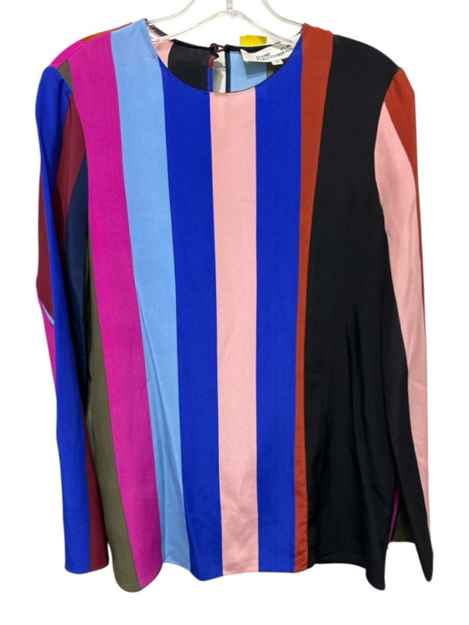 Diane Von Furstenberg Size 2 Blue, Pink, Green Silk Vertical Stripes Top Blue, Pink, Green / 2