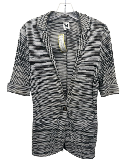 M Missoni Size 2 Black & Gray Print Cotton Blend One Button Half Sleeve Cardigan Black & Gray Print / 2
