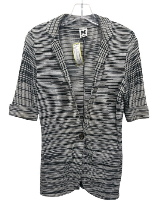 M Missoni Size 2 Black & Gray Print Cotton Blend One Button Half Sleeve Cardigan Black & Gray Print / 2