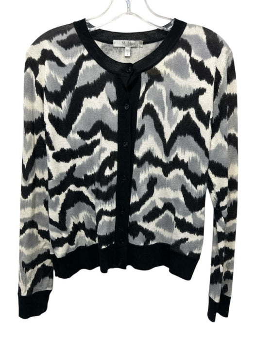 Max Mara Size S Black, Gray, White Silk Blend Button Down Abstract Cardigan Black, Gray, White / S